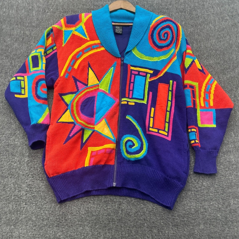 Vtg‎ Colorblock I B Diffusion Cardigan Sweater M Oversized Multicolor Retro 90s